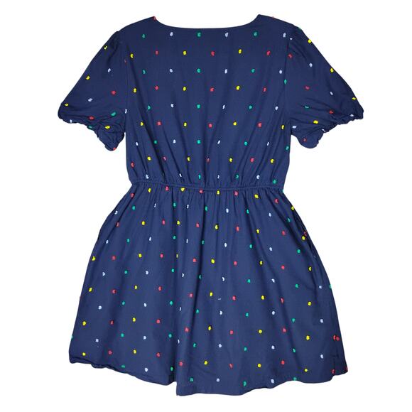 Crown & Ivy Dress Large Dark Blue with Colorful Fuzzy Pom Pom Texture Pullover - Picture 5 of 9